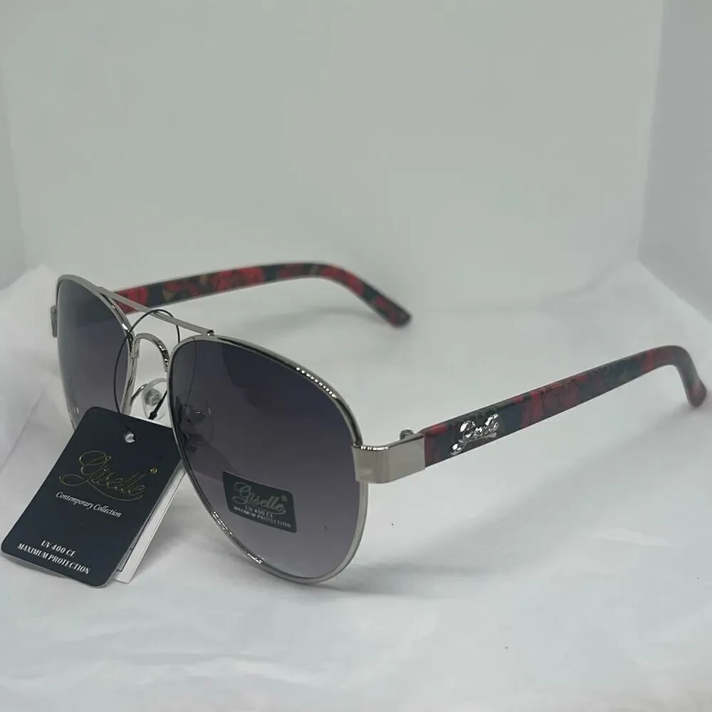 Giselle Contemporary Collection Aviator Sunglasses – UV400 Protection, Floral Ar